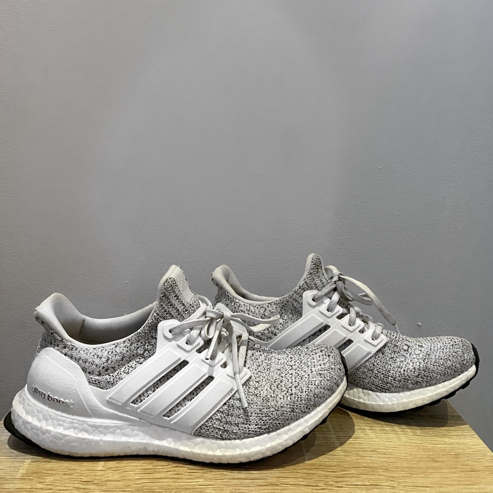 adidas ultra boosts, white & grey